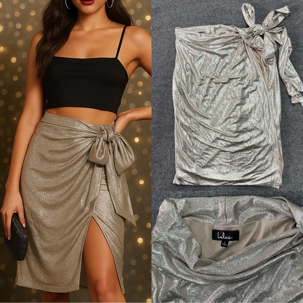 Lulus Women’s Wrap Midi Skirt Party Holiday Birthday Club Festival Sparkle Sz L